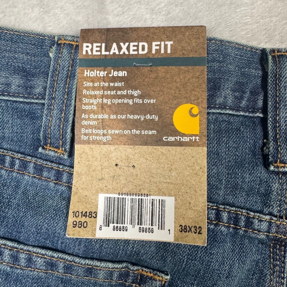 NWT Carhartt Holter Jeans Relaxed Fit 38x32 Mens Denim Pants Blue Straight Leg - Picture 3 of 8
